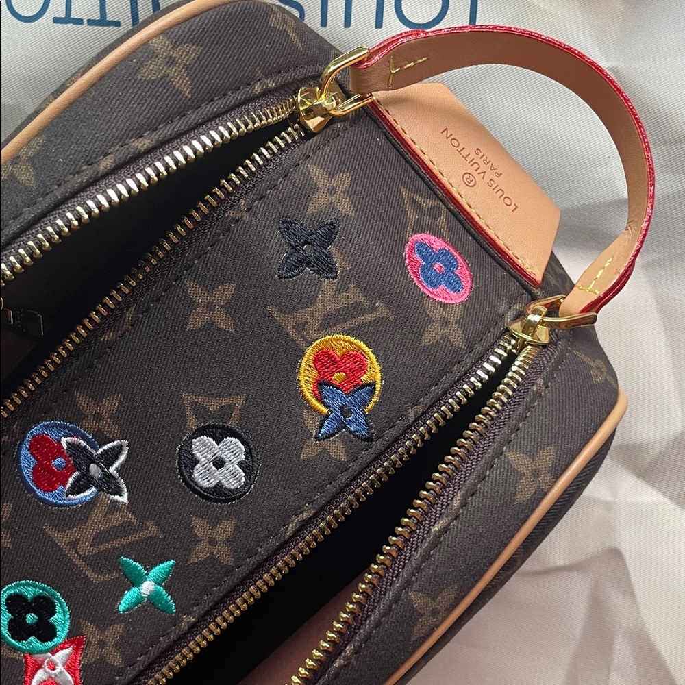 LV LIKE Monogram Toiletry Bag with Multicolor Embroidery